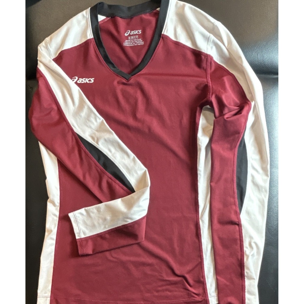 ASICS Men's Athletic Jersey Long Sleeve V-Neck Colorblock Maroon S